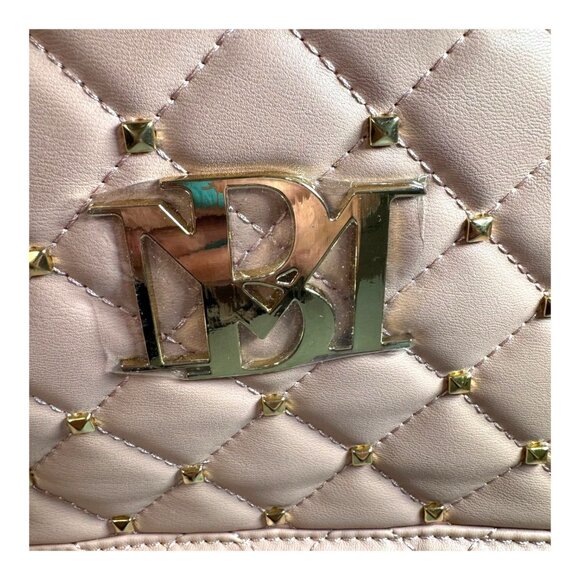 New Badgley Mischka Backpack Pink Gold Studded Quilted Vegan Leather Purse Bag - Picture 2 of 10